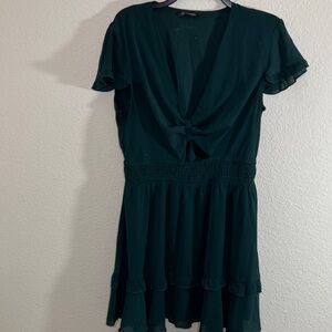 pretty garden women’s Sz L short-sleeved V-neck tie-front knot midi dress green